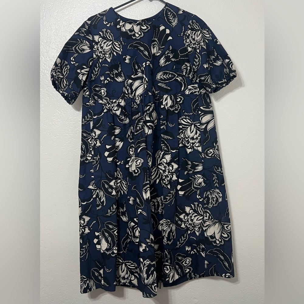 ‘S MaxMara Floral Print Cotton Dress Exposed Full-Length Zipper Back Size 2